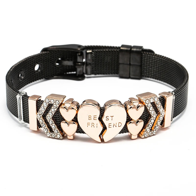 Silver Color Stainless Steel Mesh Bracelets For Women Crystal Santa Claus Beads Charm Watch Belt BraceletsBangles Christmas Gift