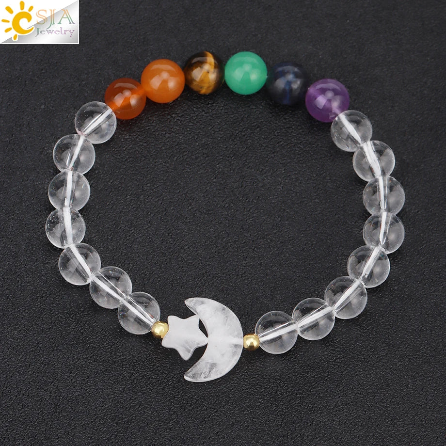 Natrual Stone Bracelet for Women Energy Star Moon Crystal Charm Tiger Eye Pink Quartz Bangle Bead Bracelets Relationship T019