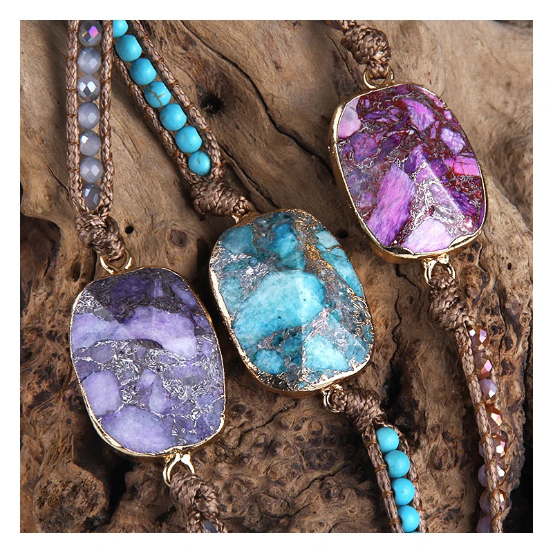RH Fashion Bohemian Jewelry Natural Stones Charm 5 Strands Mix Handmade Wrap Bracelets Festival Gift
