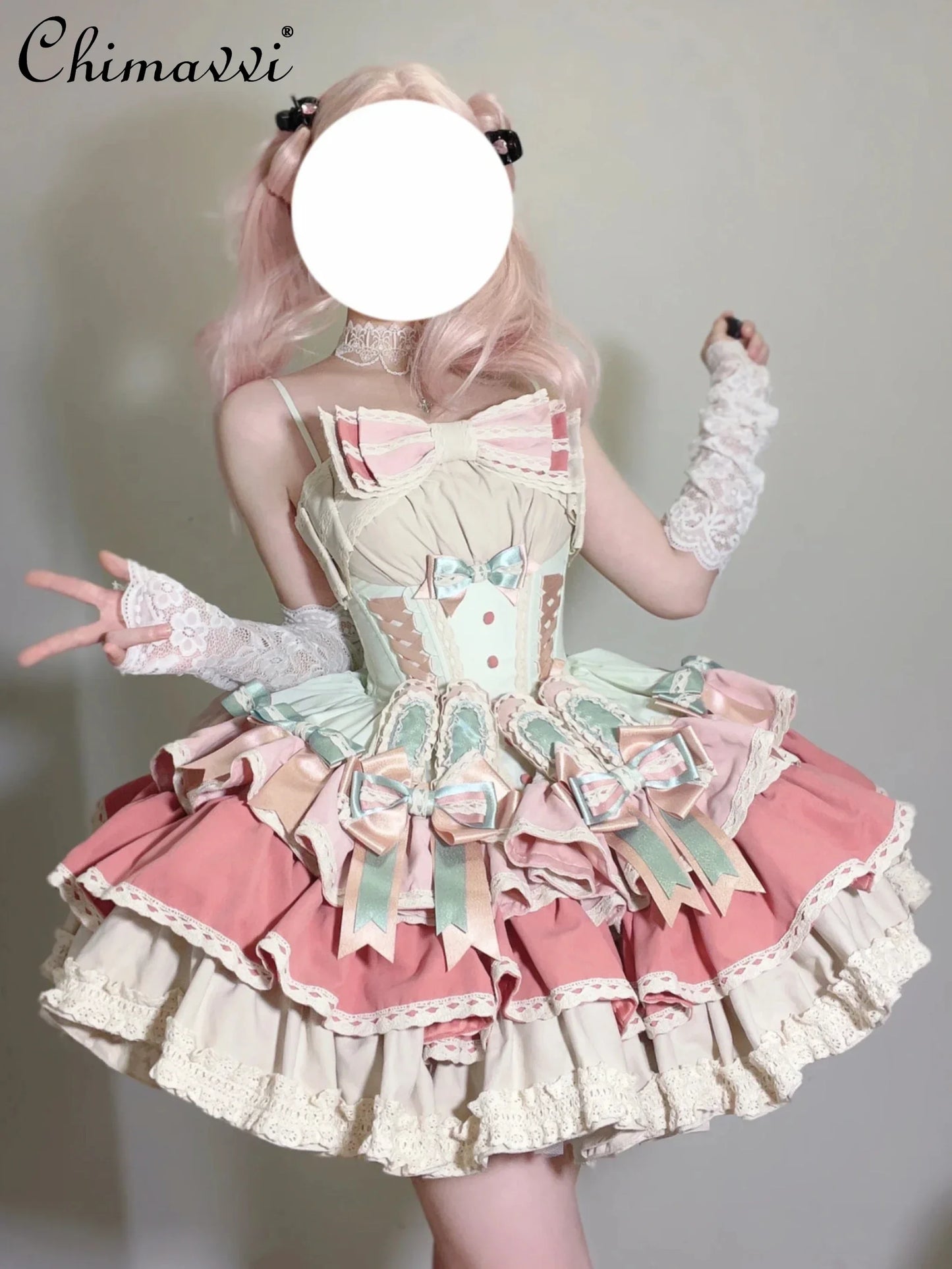 French Sweet and Cute Lolita Princess Sling Dress Summer New Girly Style Bow Slim Fit Puffy Cake Above Knee Ladies Lo Dresses