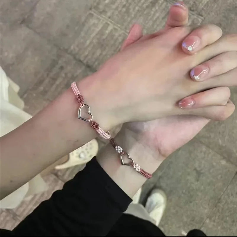 2 PCS/Set Stainless Steel Couples Bracelet For Women Lover Luminous Sun Moon Rope Charm Friendship Girlfriend Party Jewelry Gift