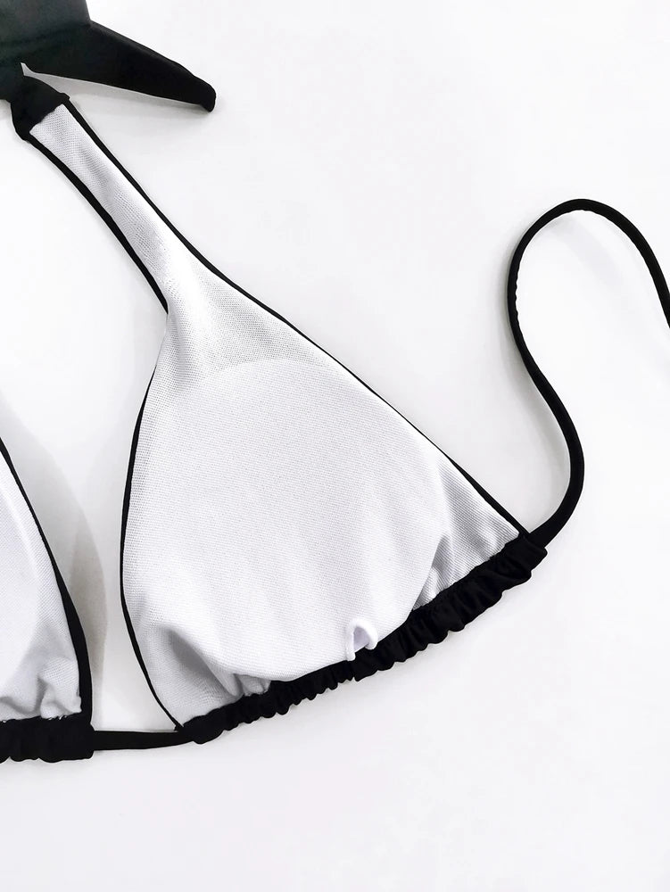 Sexy Halter Bikini Swimsuit Women Low Waisted 2025 New Black/Red/Rose Beach Bathing Suit Bandage Brazilian Swimwear Two Pieces