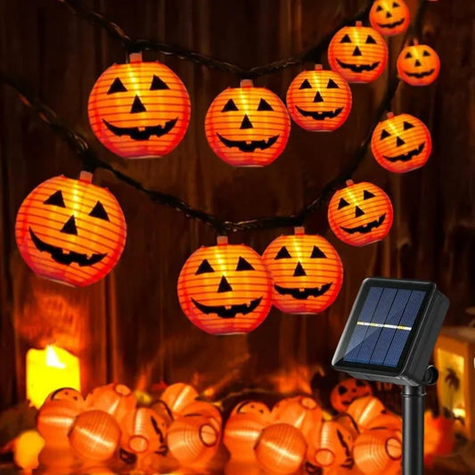 Halloween Pumpkin Lantern Solar String Lights Outdoor Waterproof LED Fairy String Lights Garden Yard Halloween Party Decorations