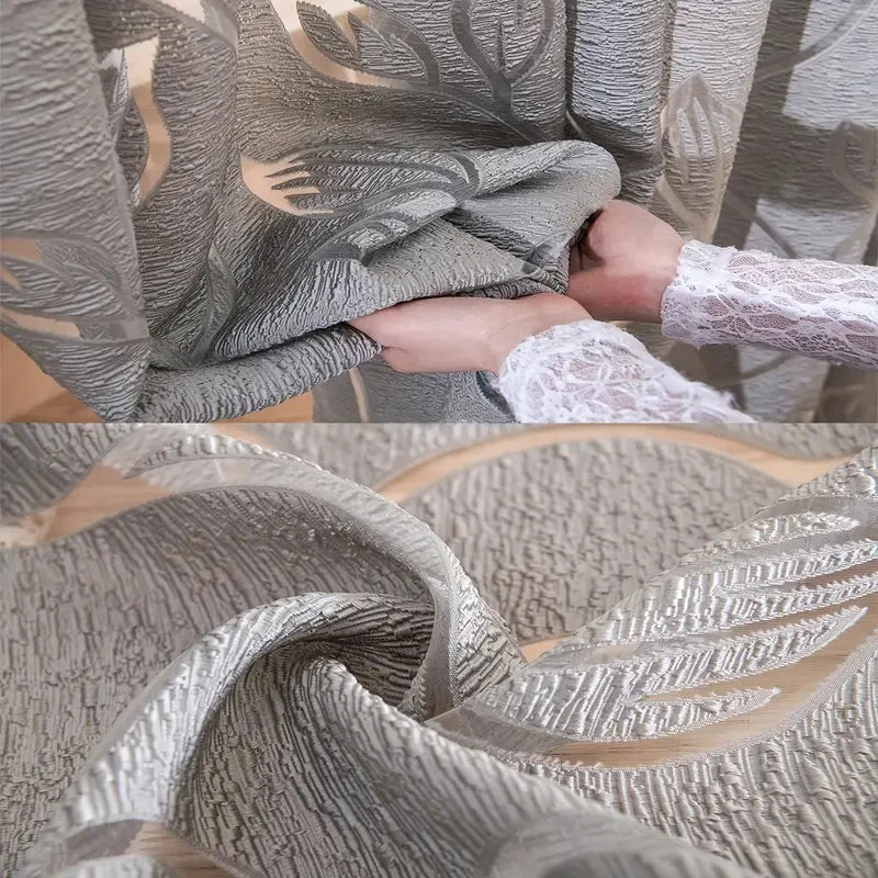 Simple and Casual Style Leaf Cutting Flower Gauze Curtain Suitable for Bedroom Living Room Home Decoration 1PC