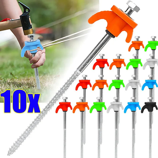 10/2Pcs Screw Anchor Tent Stakes 20CM Carbon Steel Tent Pegs Spike Hook Camping Tent Nail Spiral Type Canopy Stakes for Outdoor