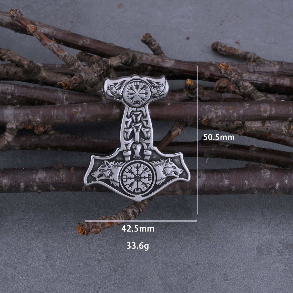 Stainless Steel Viking Thor's Hammer Mjolnir Wolf Head and Road Sign Compass Necklace Men's Norway Amulet Pendant Viking Jewelry