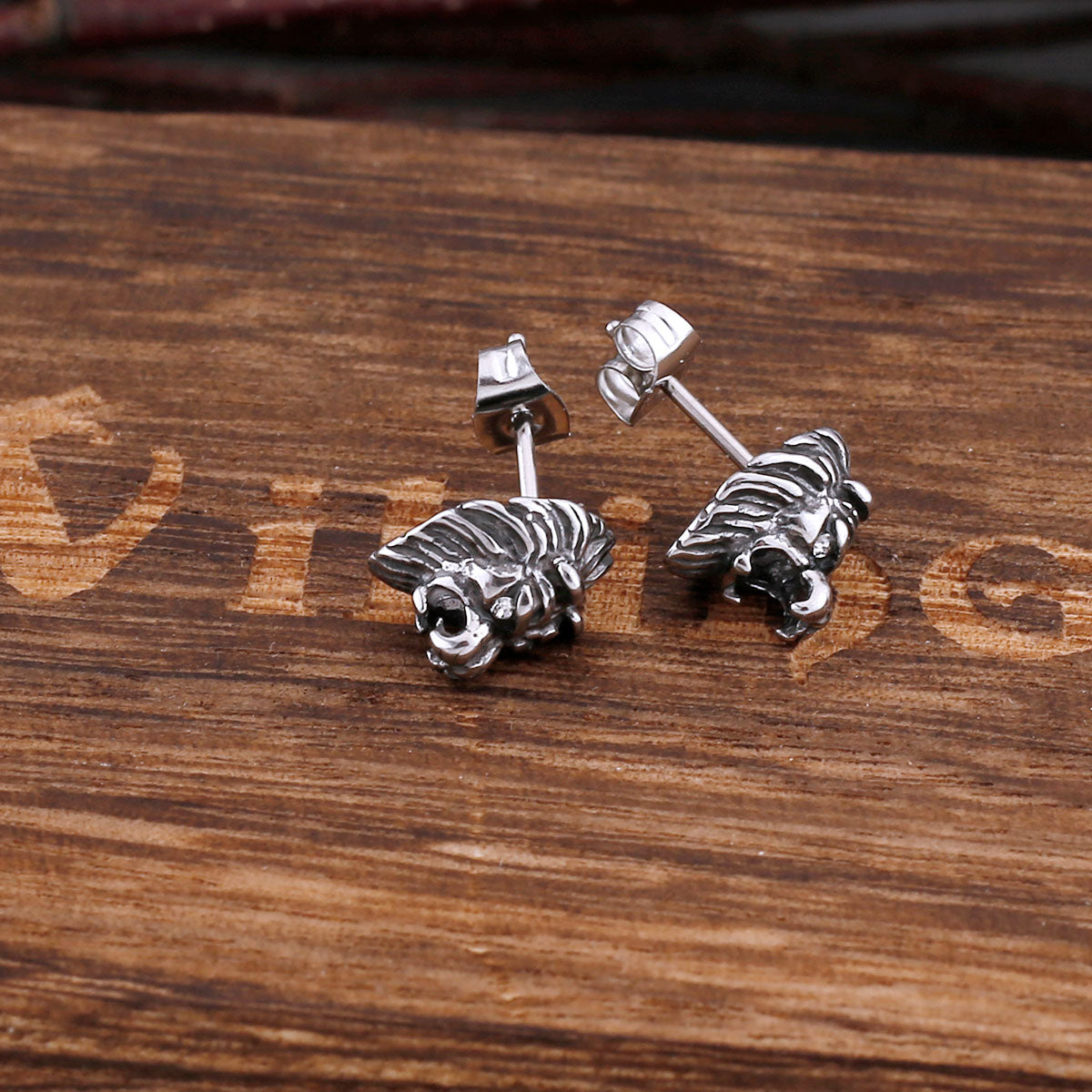 Fashion Animal Lion Stud Earrings For Men Stainless Steel Hip Hop Cool Street Style Earrings Punk Vintage Jewelry Gift