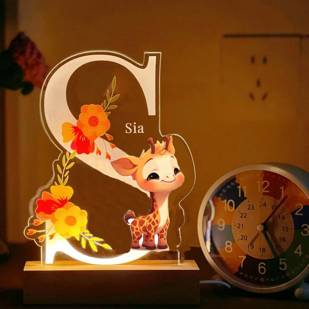 Personalized Kids Animal Lamp Custom Name Night Light Children Baby Bedroom Decoration Nursery Neonate Birthday Christmas Gift
