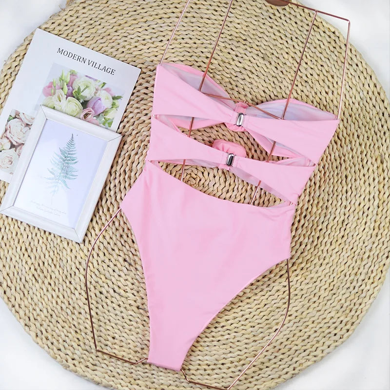 Sexy Solid Bikini 2025 Women Swimsuit Female Swimwear Bikinis Set Brazilian Beach Hollow Out 3D Flower Bathing Suit Biquini