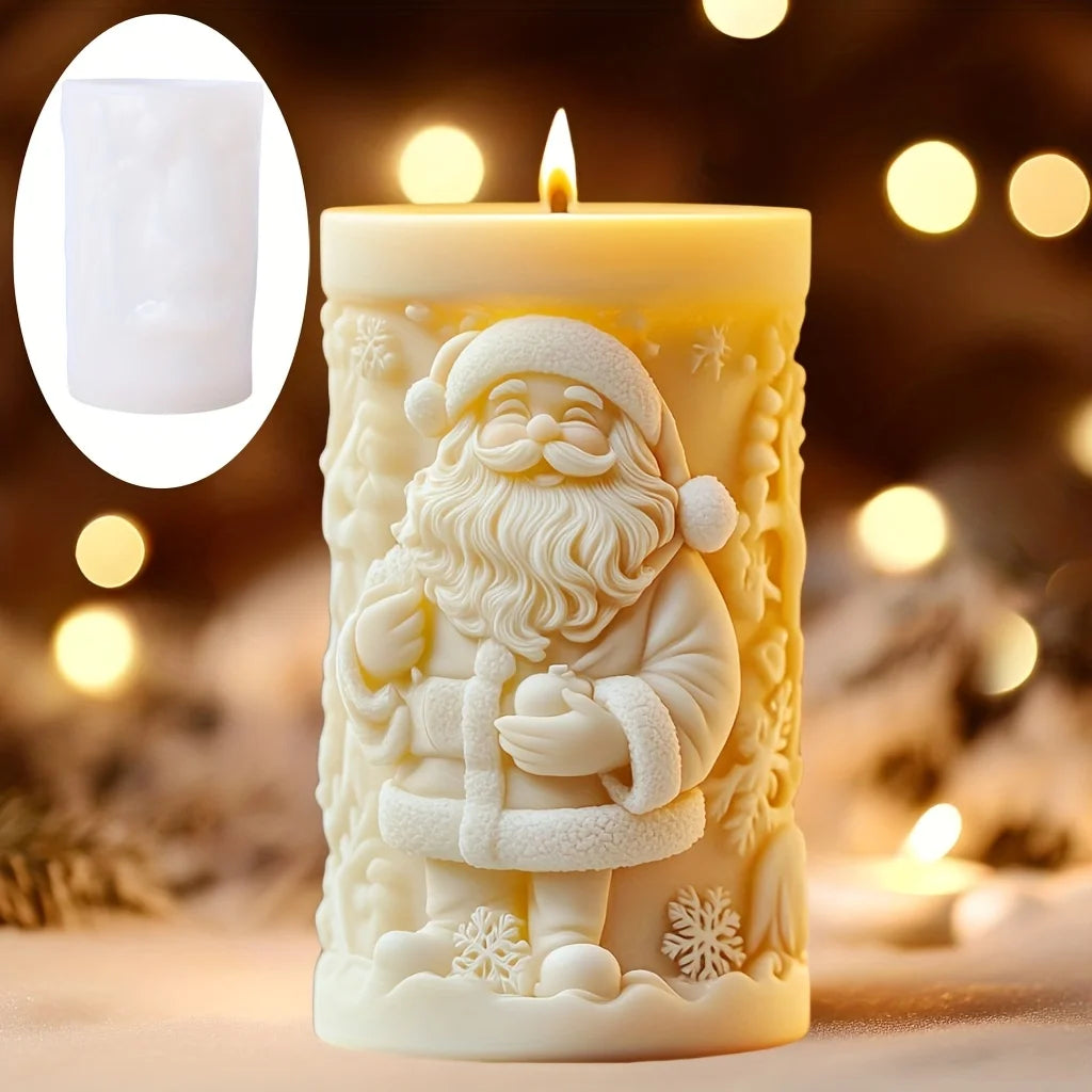 Santa Claus Take Balloon Cylindrical Scented Candle Silicone Mold Santa Claus Pull Balloon Resin Plaster Molds Christmas Gift