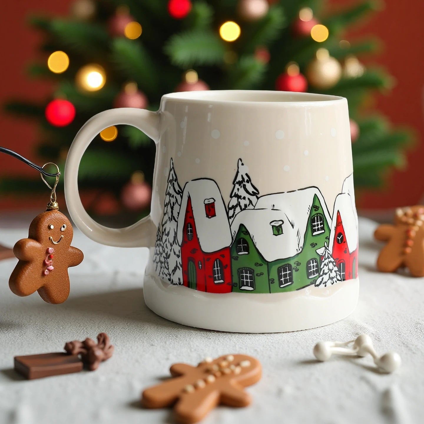Creative Christmas Gift Idea - 350ML Adorable Ceramic Mug with Coaster Set for Coffee & Tea, High Aesthetic Home Office Cup