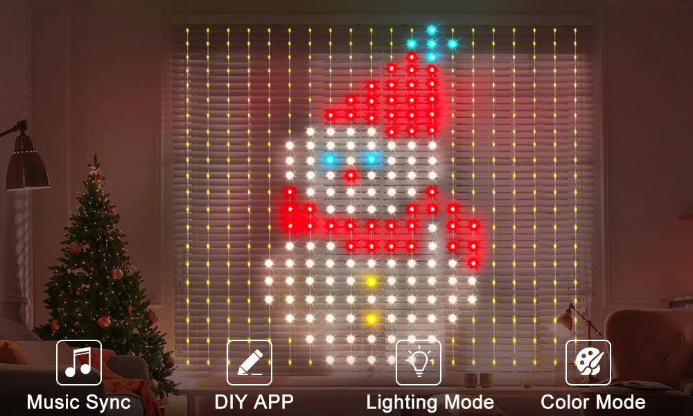 400LED Smart Curtain Lights WiFi APP Control DIY Pattern Music Sync IP65 Waterproof for Halloween Christmas Gift