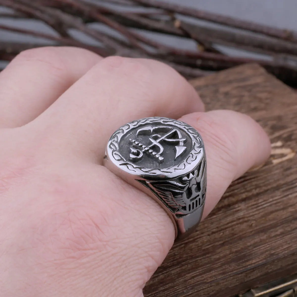 Men's Stainless Steel Viking Anchor Ring Ring Crow Vintage Personality Ring Viking Jewelry Gift One Piece Dropshipping
