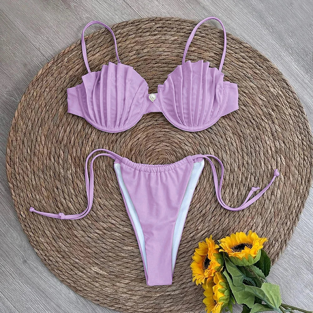 Sexy Shell Micro Bikini 2025 Women Swimsuit Female Swimwear Thong Bikinis Set Brazilian Beach Wear Bathing Suit Biquini