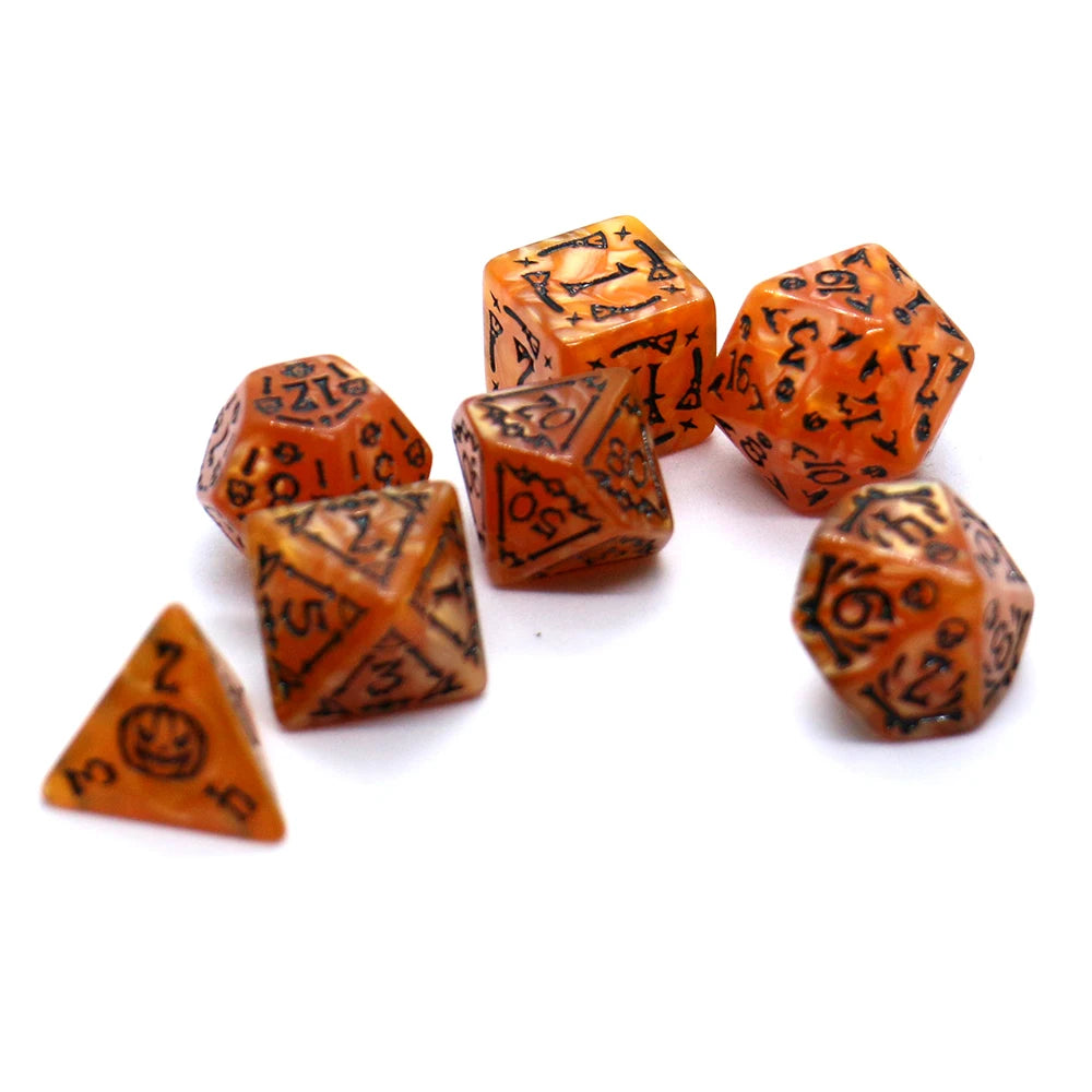 7pcs Set Relief Halloween Pattern Board Game Dice Set, DND Game Dice