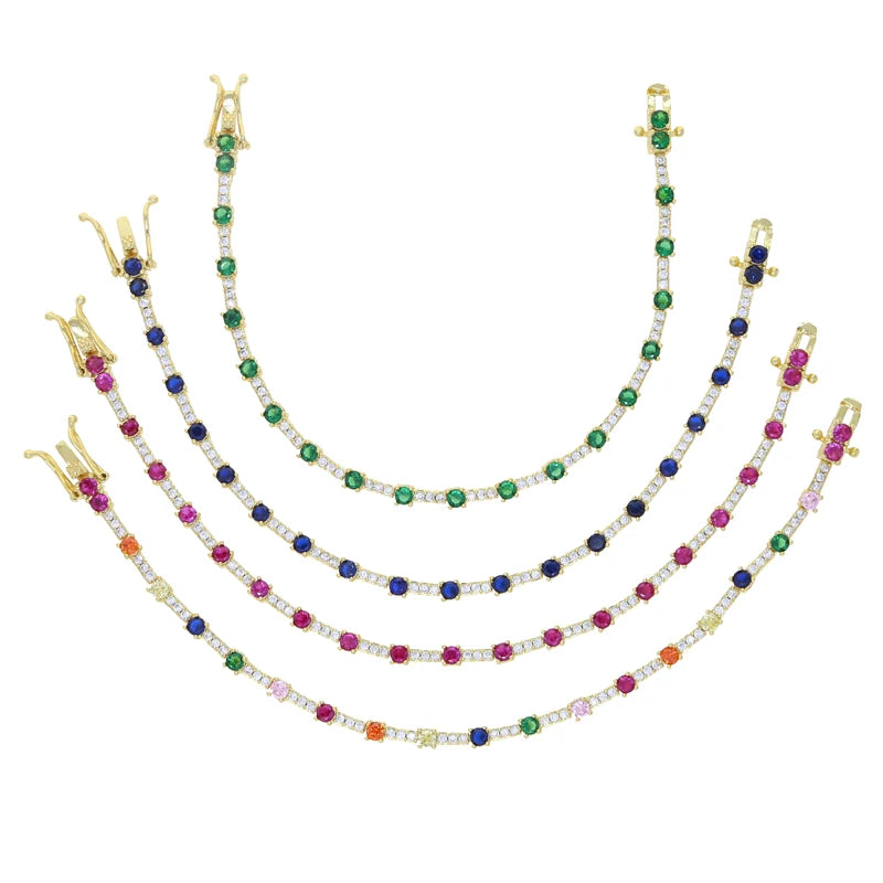 Gold Color Colorful Fashion Women Jewelry Rainbow Blue Red Green CZ Bar Geometric Charm Link Chain Bracelet