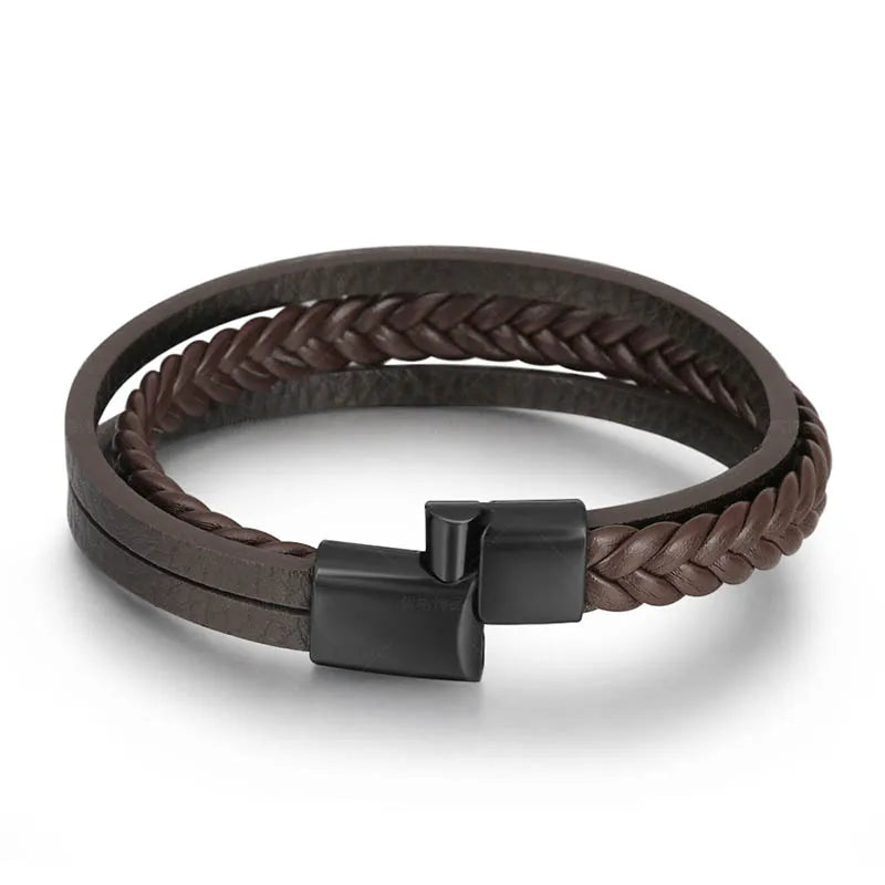 Vintage Genuine Leather Bracelet for Men Handmade Woven Bracelet Magnetic Clasp Wrap Bracelet Homme Hand Jewelry Accessories New