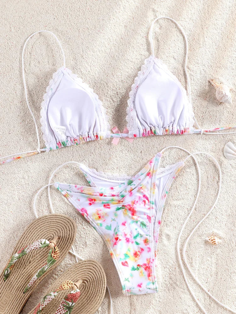 ZRTAK Sexy Micro Bikini Sets Two Piece Suit Women Swimsuit Push Up Bikinis 2024 Bathing Suit Swimwear Print Beachwear Solid