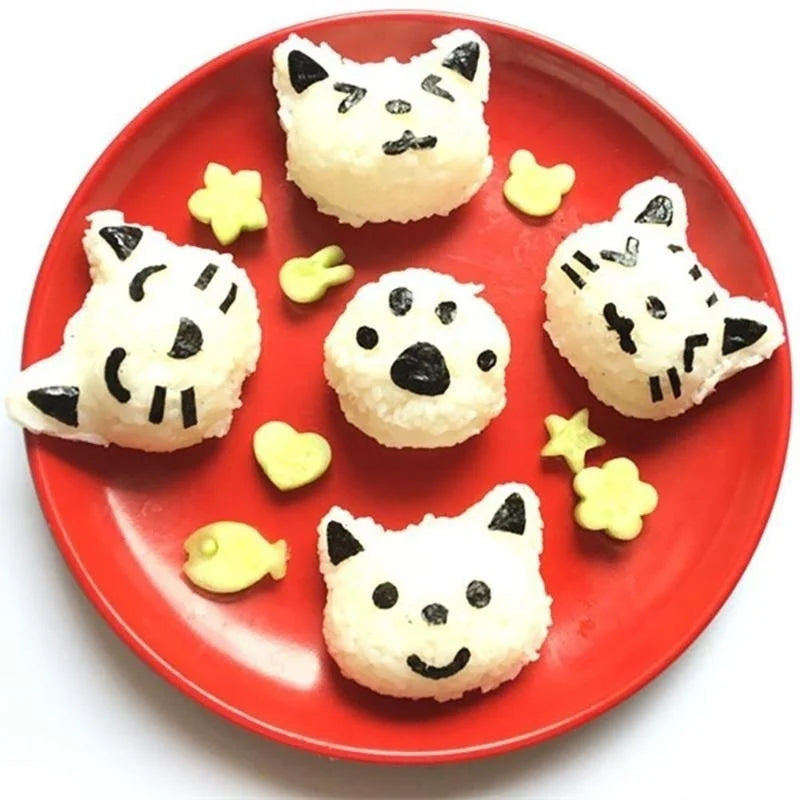 1 Set Lovely  Smile Cat Sushi Rice Mold Decor Cutter Sandwich Creative DIY Tool Rice Ball Christmas Tree Halloween Pumpkin Molds