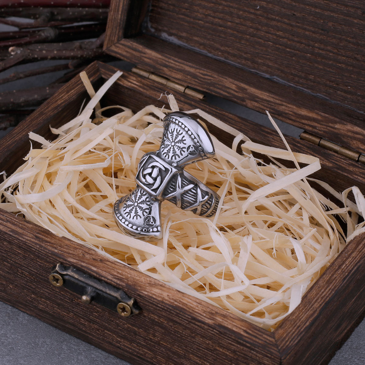 New Viking Double Axe and Road Sign Compass Ring Ring Men's Vintage Celtic Knot Amulet Ring 316L Stainless Steel Jewelry Gift