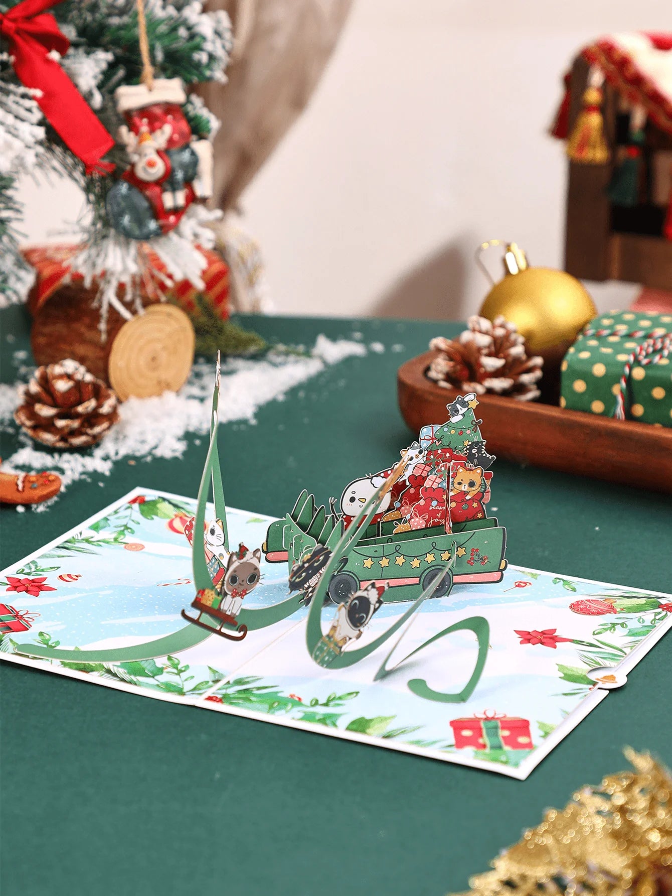 1pc Christmas Greeting Pop-up Card, Christmas Party Supplies, Christmas Gift, Christmas Pop-up Card