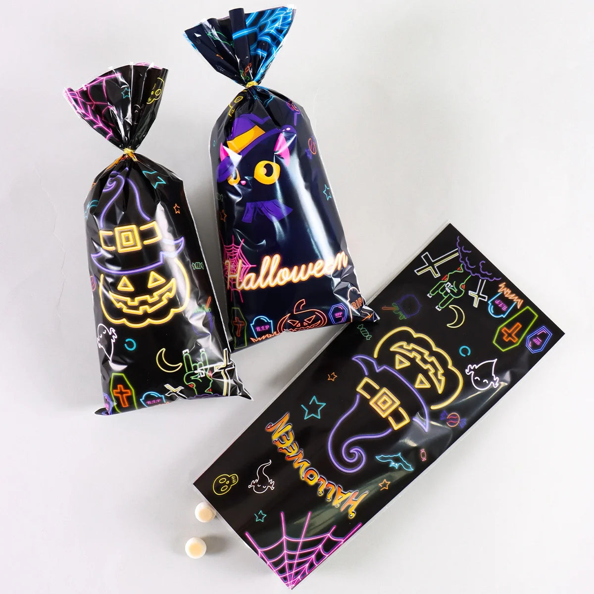 25/50/100pcs Halloween Black Cat Gift Bags Pumpkin Candy Packaging Bags Trick Or Treat 2025 Happy Halloween Party Decor Supplies
