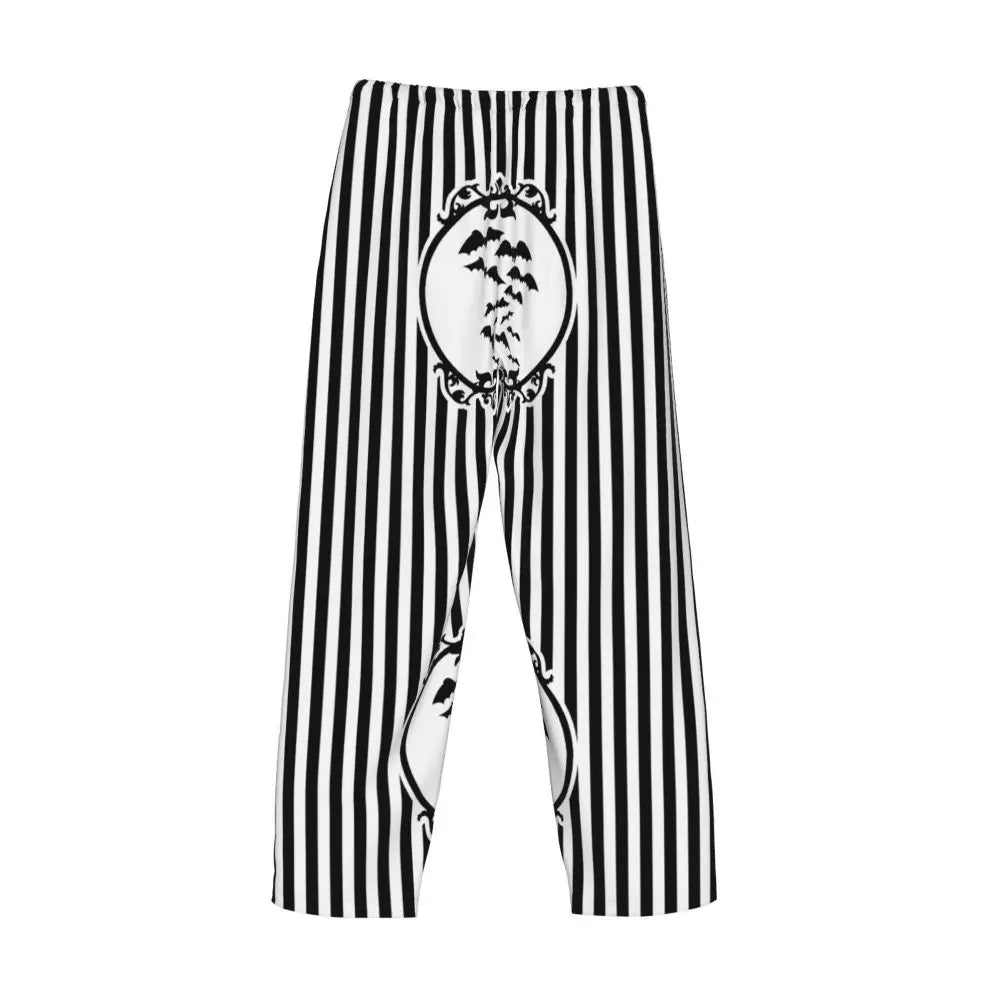 Custom Cute Spooky Halloween Bats Black And Purple Pajama Pants for Men Lounge Sleep Drawstring Sleepwear Bottoms with Pockets