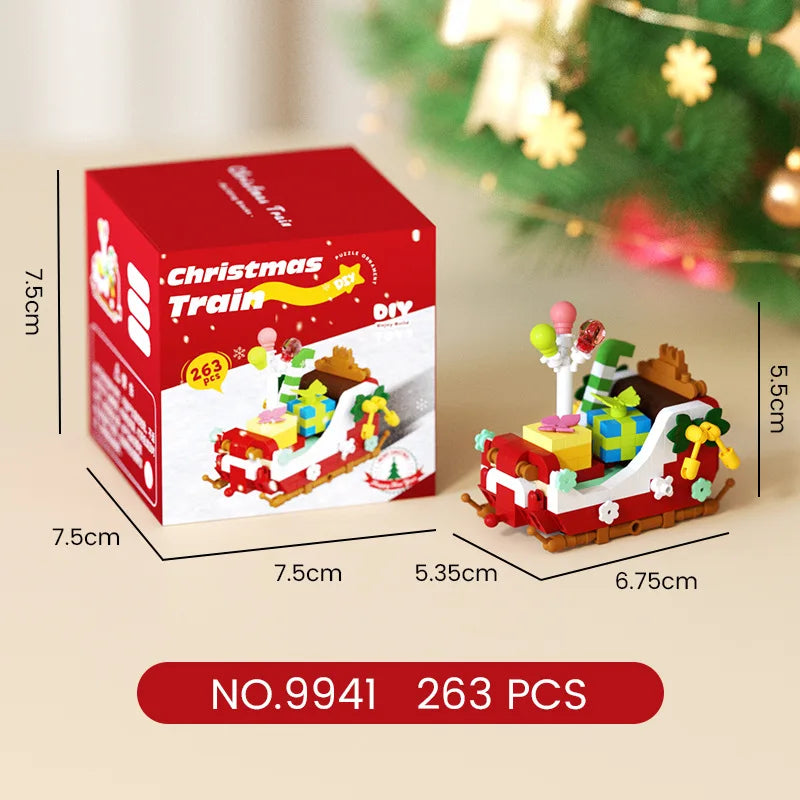 christmas train santa claus moc building blocks toys construction set for girls christmas tree decorations micro building blocks