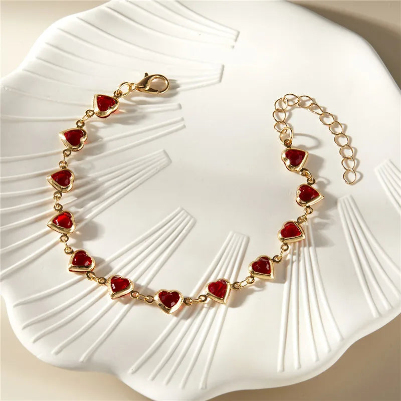 Exquisite Boho Candy Color Heart Shaped Crystal Bracelet for Women Fashion Charm Zircon Butterfly Pearl Metal Chain Bracelets