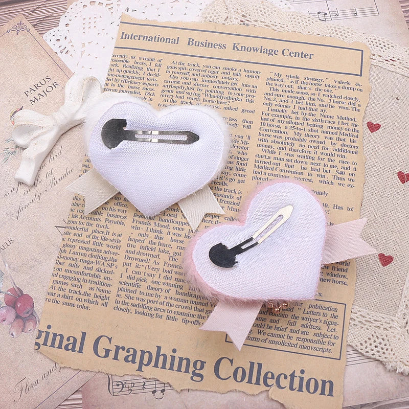 Japanese Lo Girls Hair Clip Handmade Sweet Y2K Girl's Gift Lolita Style Heart Bowknot Cute Women's Hairclip