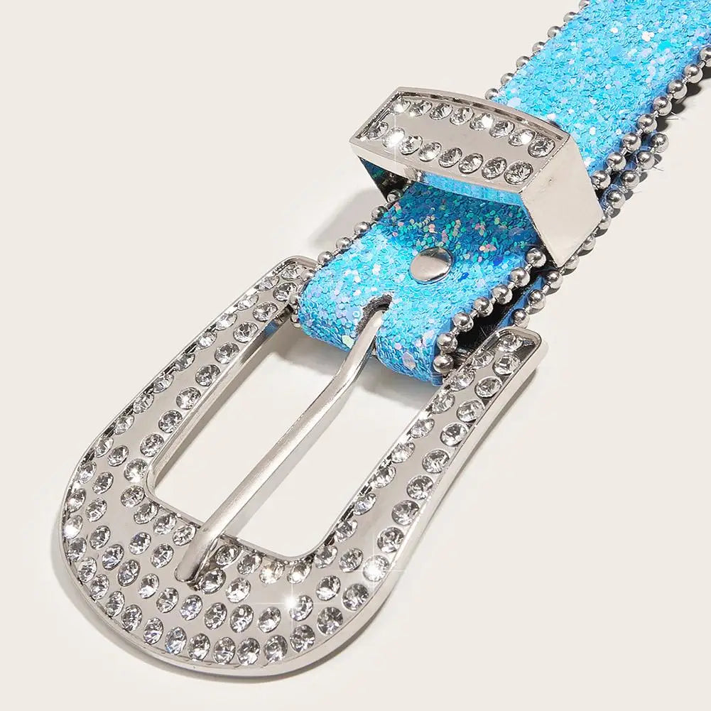 Glamorous New Goth Rhinestone PU Leather Belts - Unisex Fashion for Jeans with Western Cowboy Y2K Edge