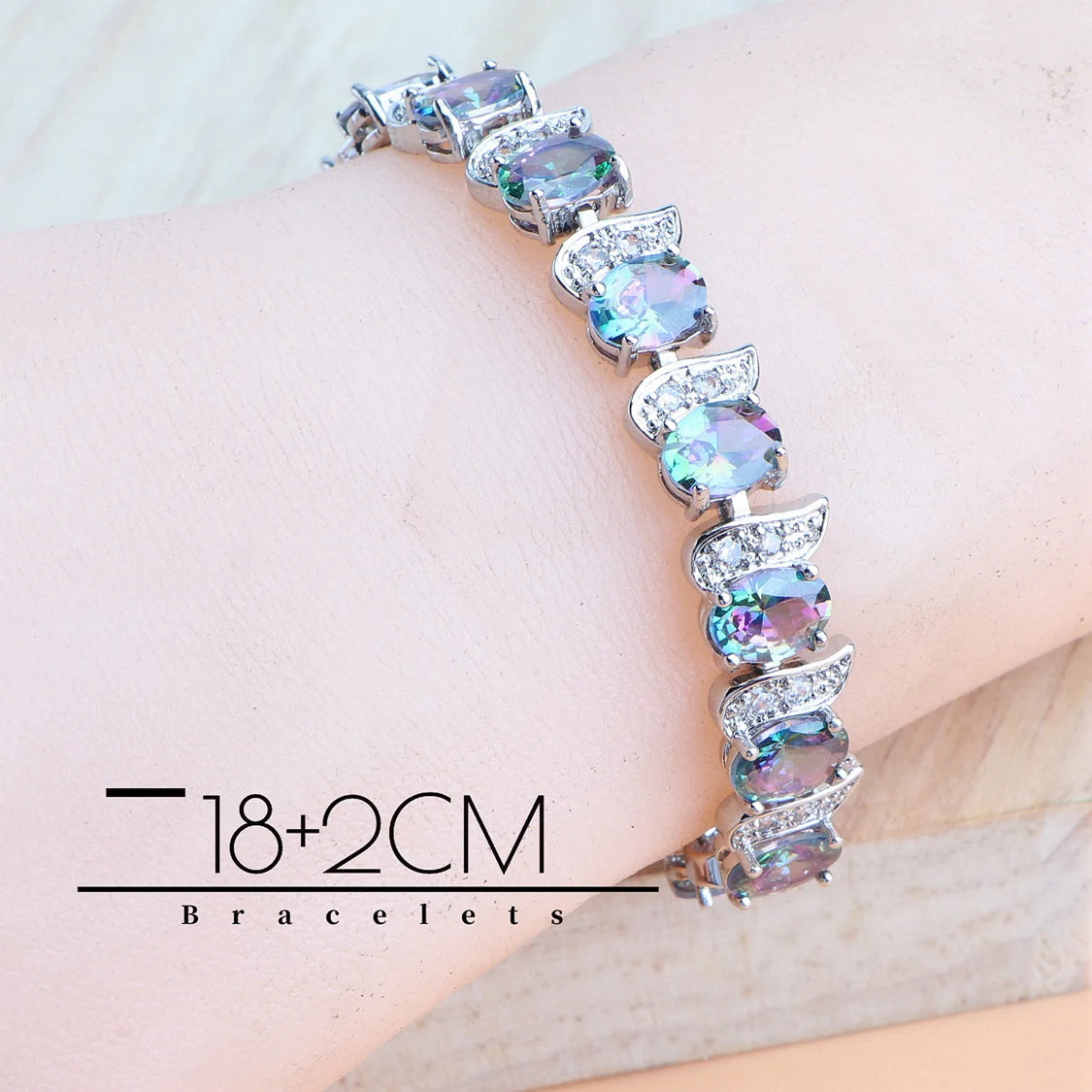 Natural Magic Rainbow Zirconia Jewelry Sets 925 Silver Wedding For Women Rings Pendant Necklace Earrings Bracelets Bridal Set