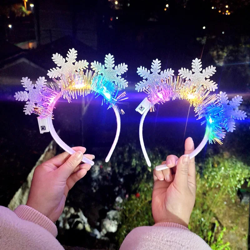 Christmas Hair Band Glowing Crutch Headband Xmas Tree Snowflake Hair Band Deer Horn Light Flashing Headwear Merry Christmas Gift