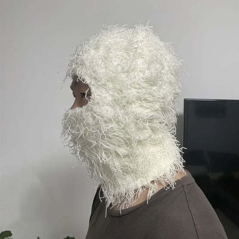 Hip Hop Balaclava Distressed Knitted Caps Full Face Ski Mask Women Outdoor Fleece Fuzzy Ski Balaclava Beanies Men Hat