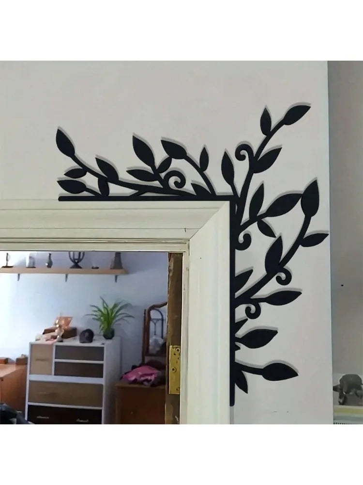 1PC Right Angle Plant Metal Wall Sculpture|Sleek Black Iron,Waterproof,Rustproof,Halloween&Christmas Gift,Bedroom/Room Decor