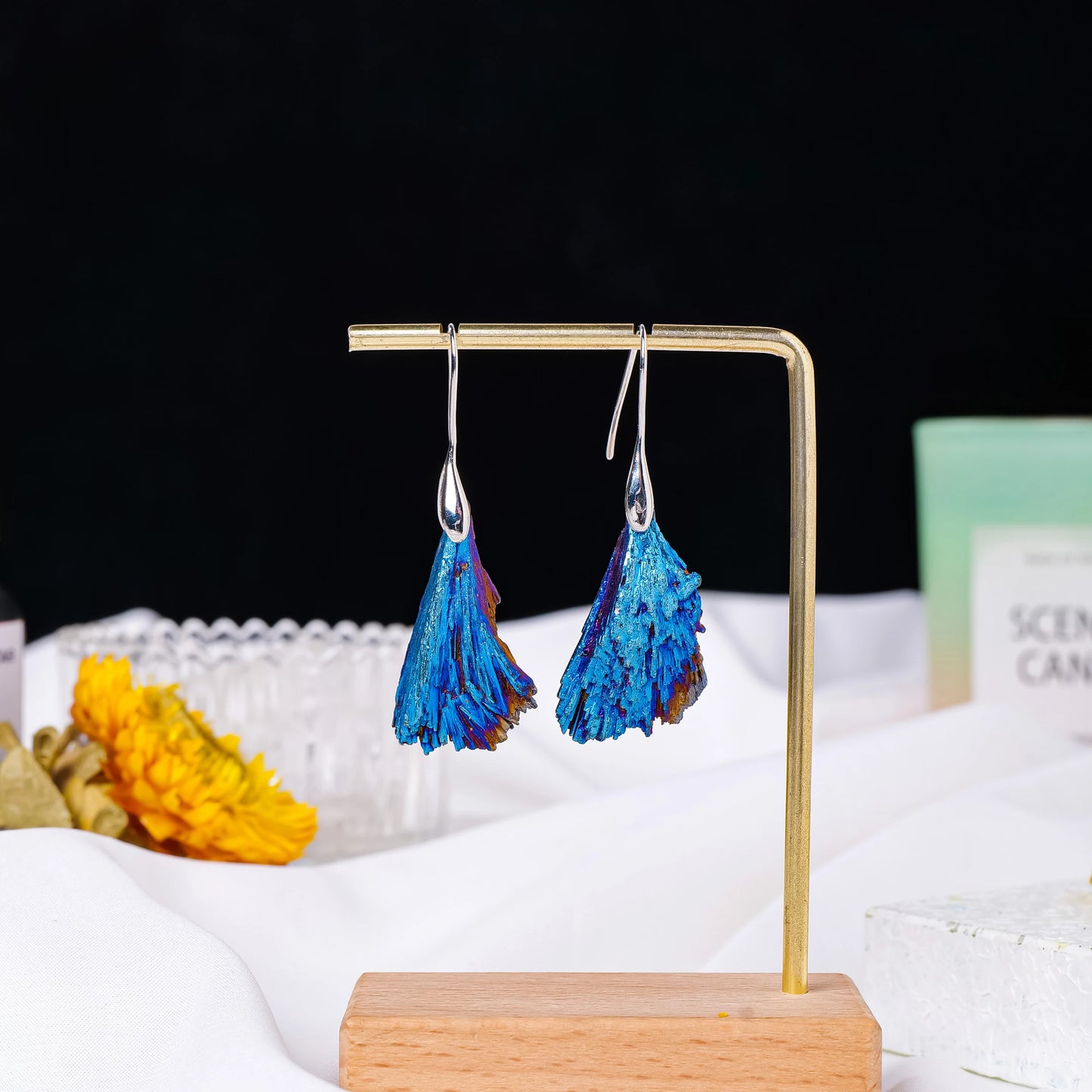Natural Blue Tourmaline Crystal Earrings Reiki Healing Stone Increase charm Health Amulet for Girl Womans Charm Gifts