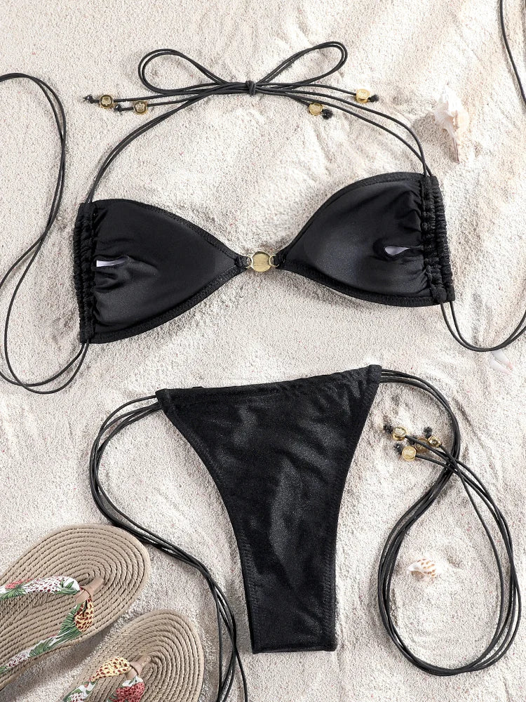 ZRTAK Sexy Micro Bikini Sets Two Piece Suit Women Swimsuit Push Up Bikinis 2024 Bathing Suit Swimwear Print Beachwear Solid