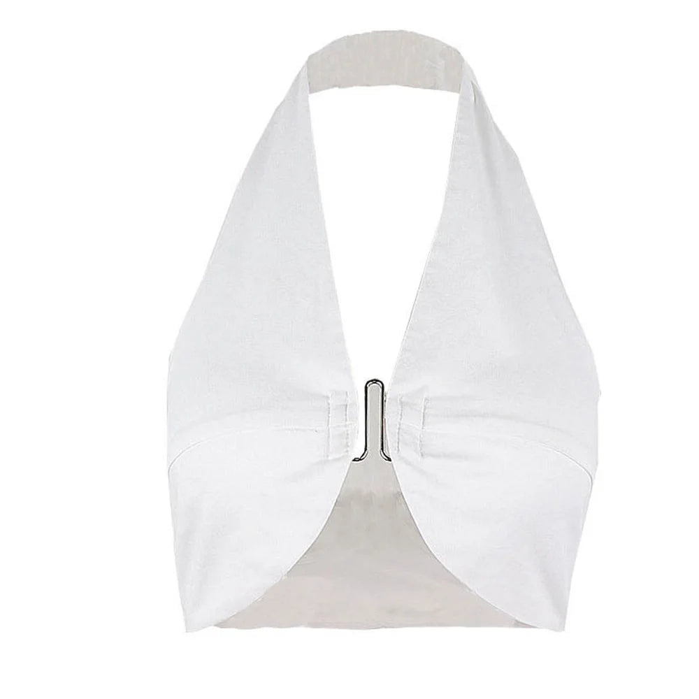 FZCSPEED Women's Sexy Halterneck Top Strapless Open Back Crop Top Slim Fit Elegant Crop Top