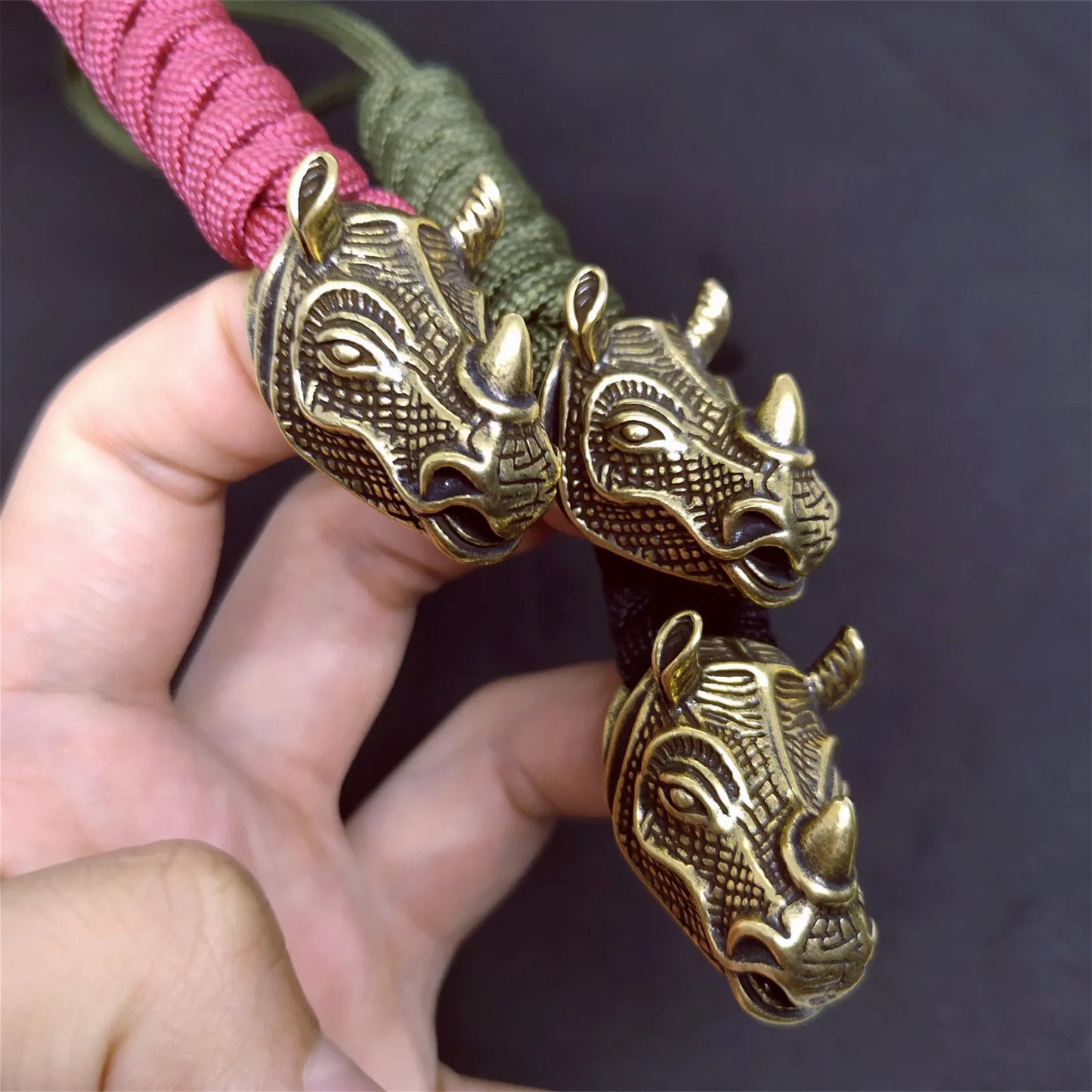 Rhino Avatar Retro Brass Ornaments Men's and Women's Key Ring Gifts Bag Knife Rope Pendant Crafts Accessories Handmade Keychain