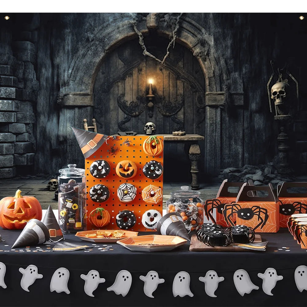1 piece, Halloween polyester decorative banner, retro dungeon photography background cloth, Halloween happy horror thriller