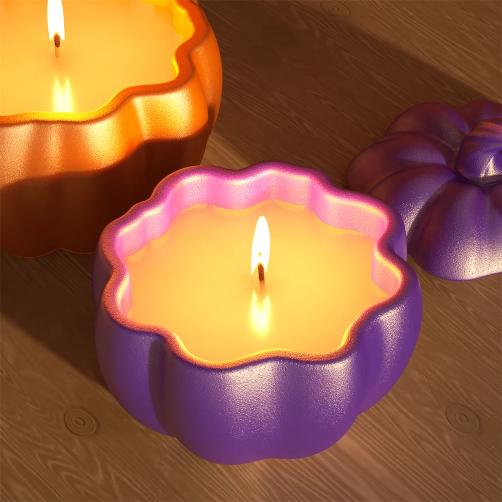 Nicole Flat Pumpkin Candle Jar Molds for Concrete Halloween Jesmonite Silicone Mould DIY Gifts Home Decor