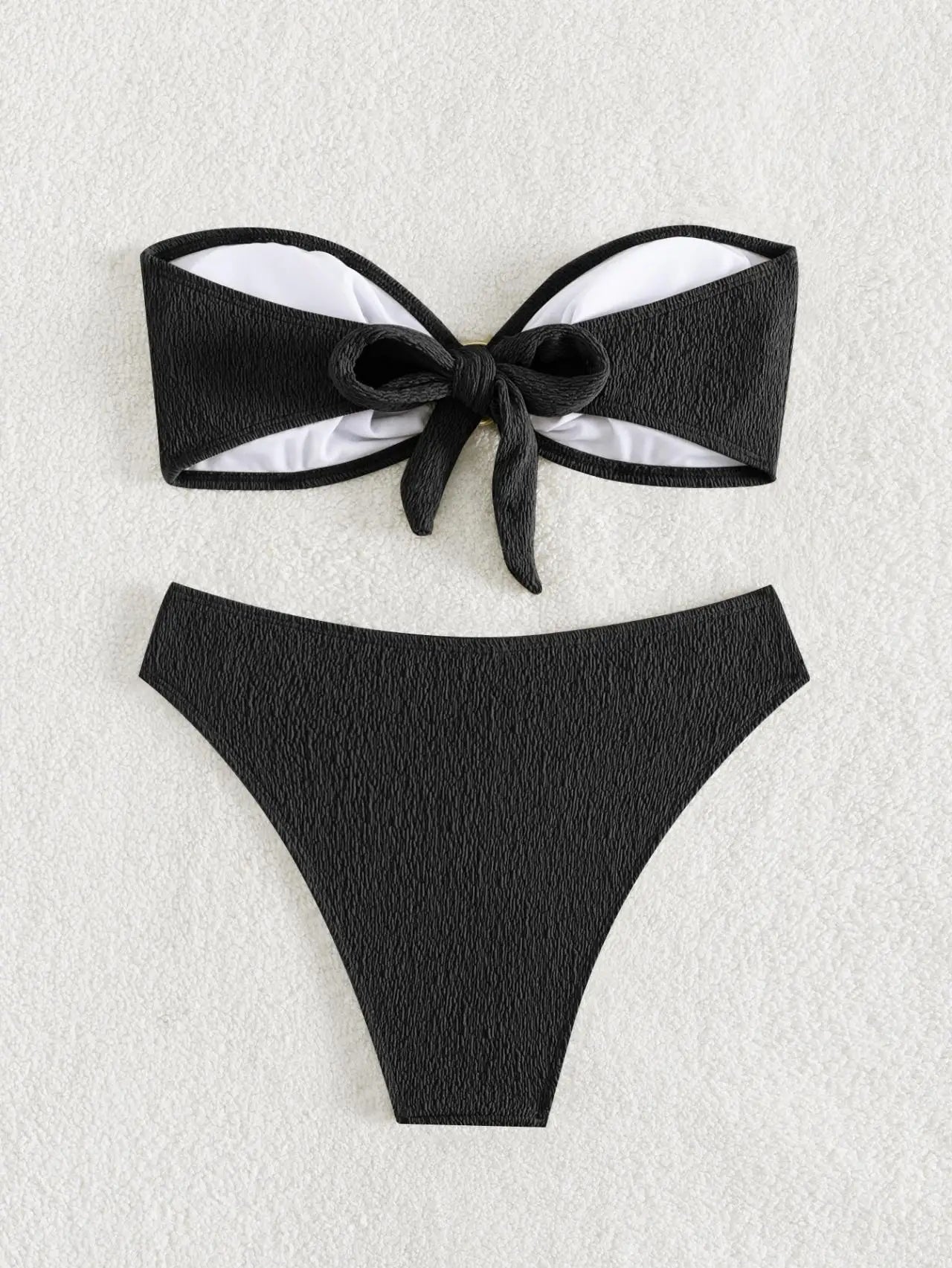 Sexy Bandeau Bikinis Sets Women Metal Ring Linked Push Up Micro Swimsuit 2025 Solid Bathing Suit Thong Swimwear Trajes De Baño