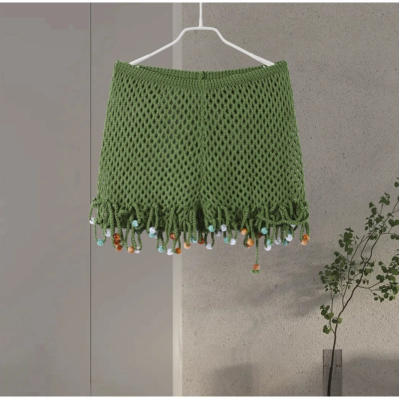 Sexy Beach Knit Women's Sets Crochet Flower Bikini Mini Skirt Female Suits 2025 Summer Halter Sleeveless Backless Top Skirts Set