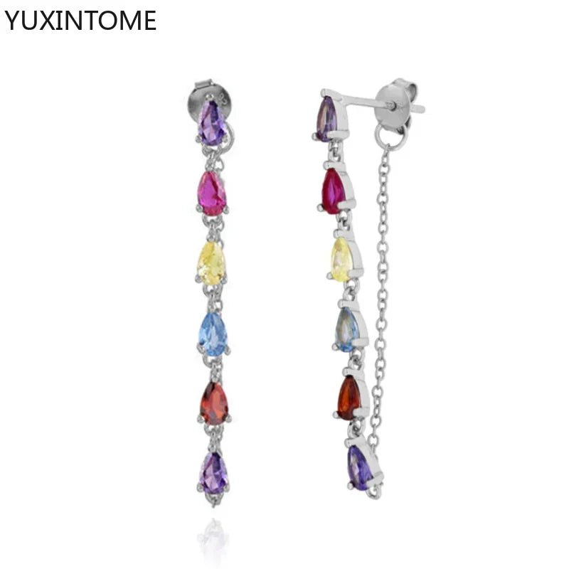 Colorful Crystal Earrings 925 Sterling Silver Ear Needle Stud Earrings for Women Cross Dangle Earrings Party Wedding Jewelry