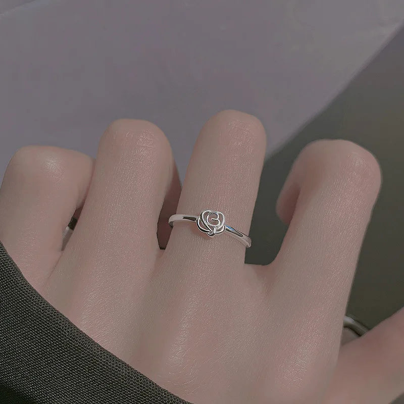 Vintage Rose Flower Rings For Women Korean Style Adjustable  Sakura Princess Finger Ring Bride Wedding Engagement Party Jewelry