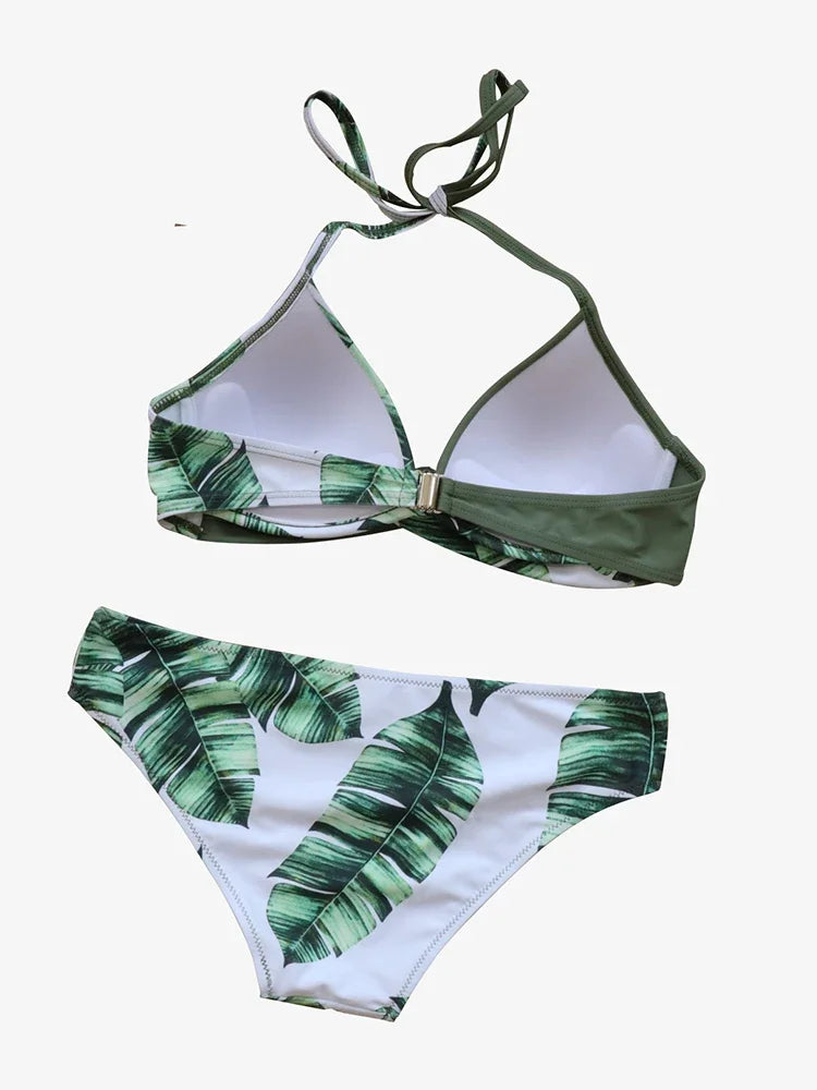 Riseado Sexy Push Up Bikinis Women's Swimsuits Leaf Print Swimwear Women  Sexy Bikini Set Bathing Suit Halter Beachwear