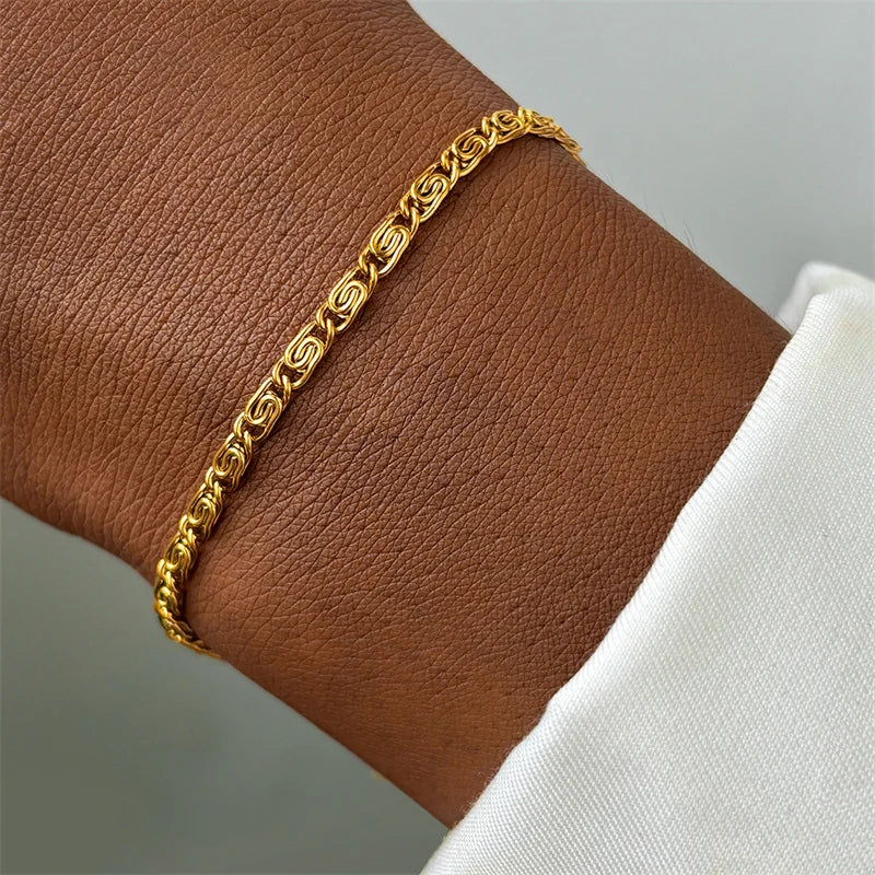 Men Stainless Steel Chain Bracelet for Women Hand Bangle Gold/Silver Color Foot Ankle Anklet Jewelry Accessories DIY Gift