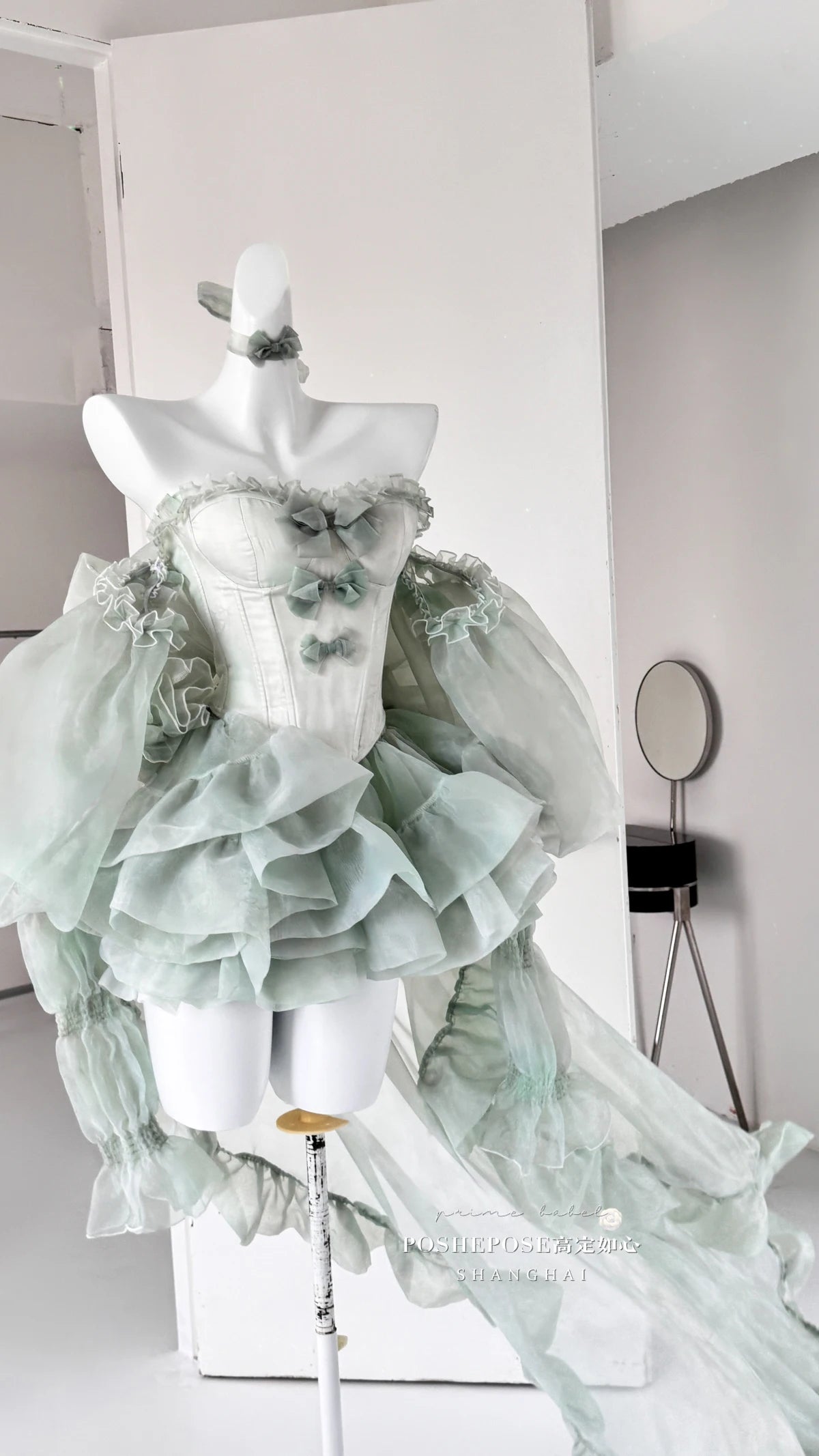 High Street Women's Mint Green Strapless Bowknot Sweet Fairy Organza Dress 2024 New Elegant Big Bow Trailing Party Wedding Dress