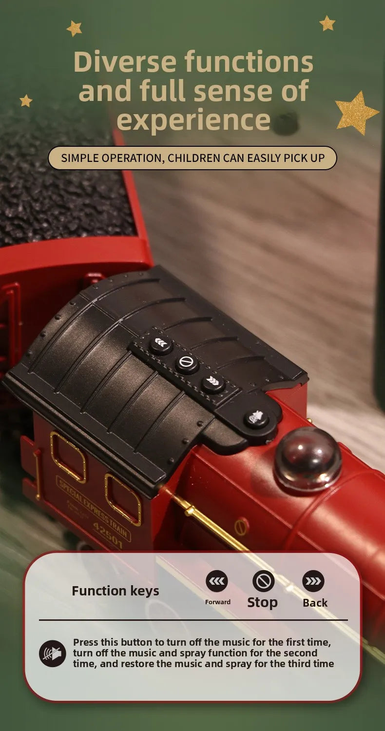 Classical Christmas Remote Control Train Toy Steam Track Sound and Light Christmas Gift Toy