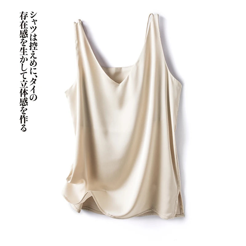 Women's New Four Seasons Inner Wear Silk Suspenders 2022 V-Neck Solid All-Match Satin Vest Soft Loose Thin Lady Sleeveless Tops